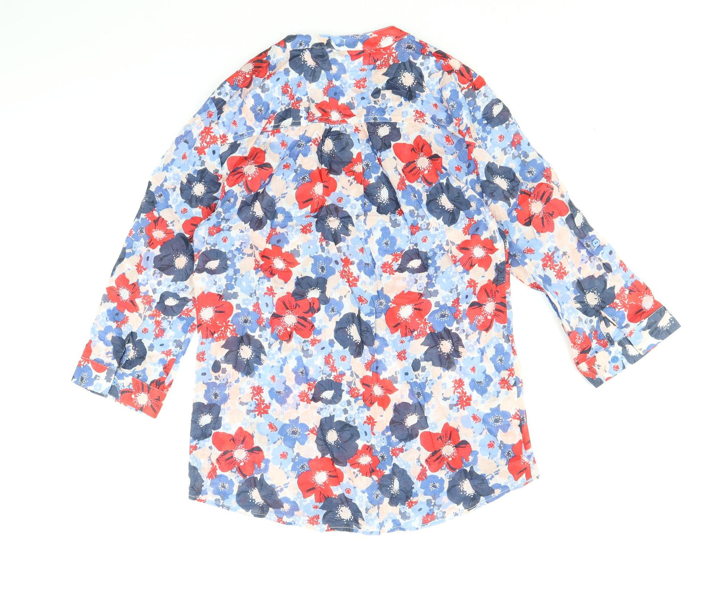 Laura Ashley Womens Blue Floral 100% Cotton Basic Blouse Size 10 V-Neck
