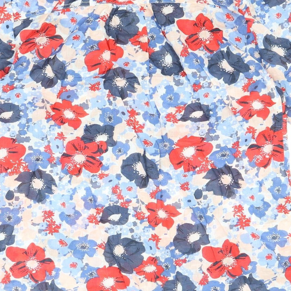 Laura Ashley Womens Blue Floral 100% Cotton Basic Blouse Size 10 V-Neck