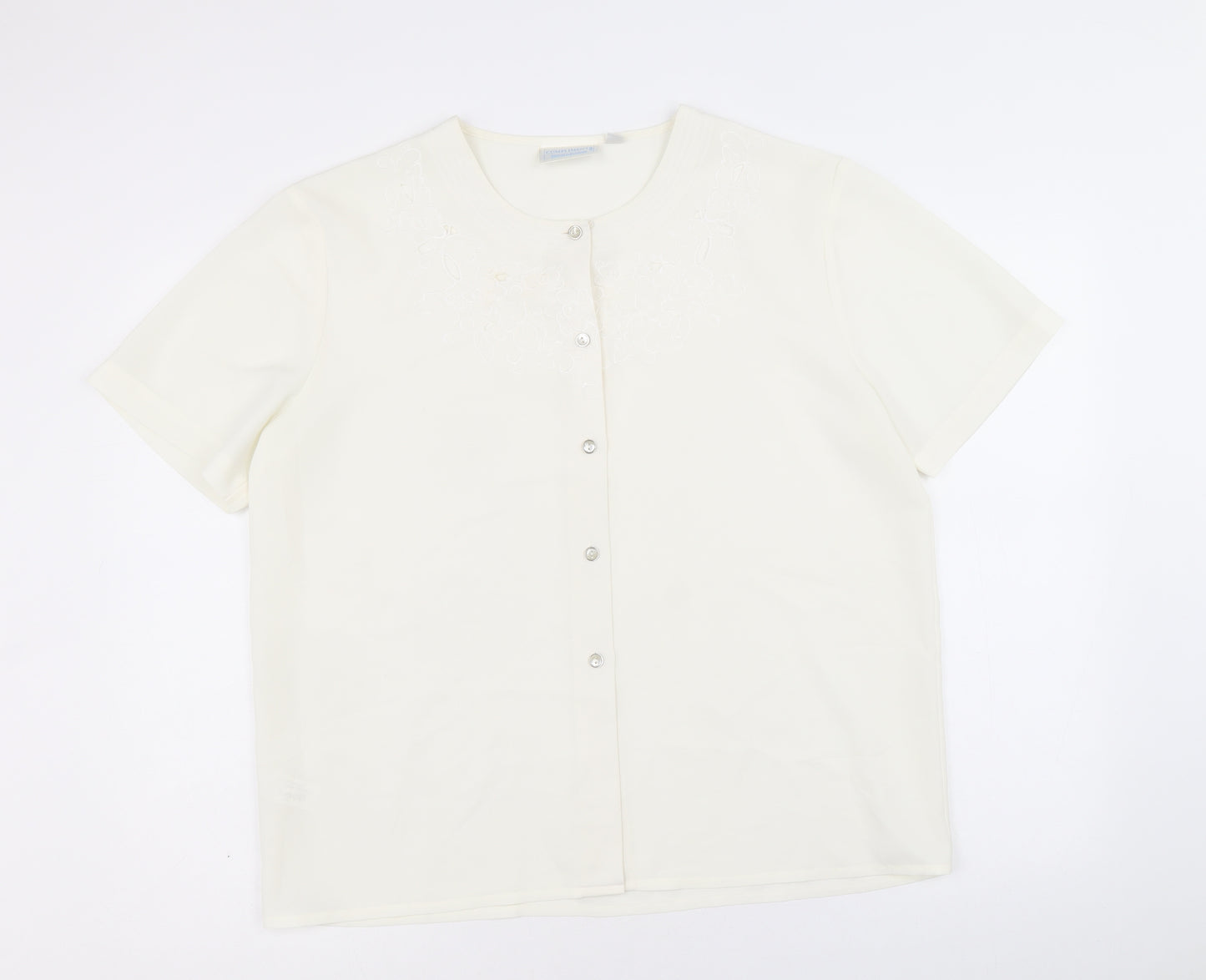 Compliments Womens Ivory Polyester Basic Button-Up Size 18 Scoop Neck