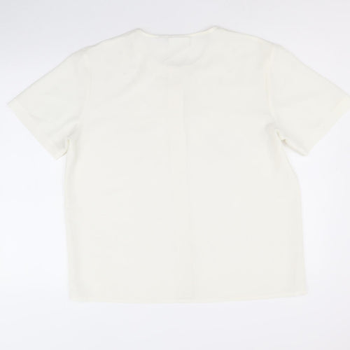 Compliments Womens Ivory Polyester Basic Button-Up Size 18 Scoop Neck