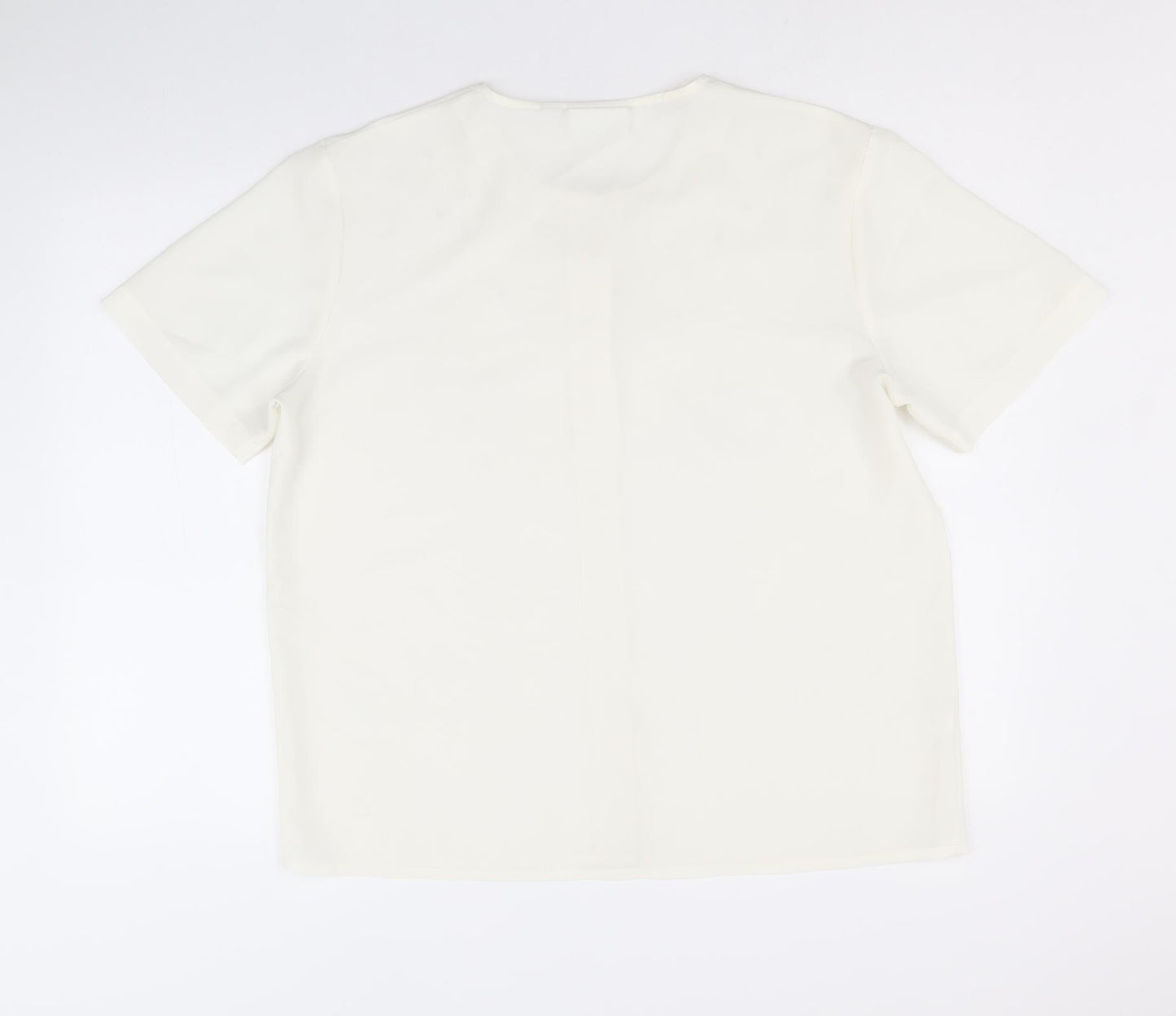 Compliments Womens Ivory Polyester Basic Button-Up Size 18 Scoop Neck