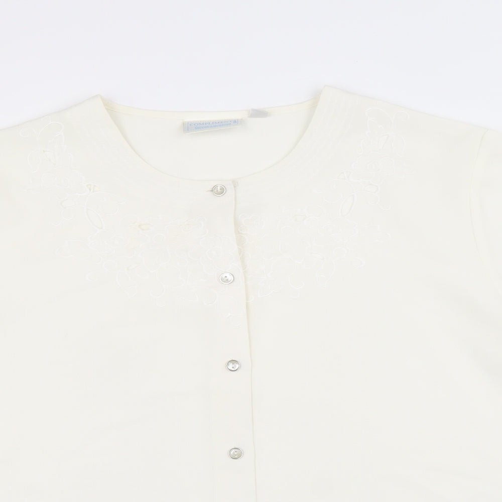 Compliments Womens Ivory Polyester Basic Button-Up Size 18 Scoop Neck