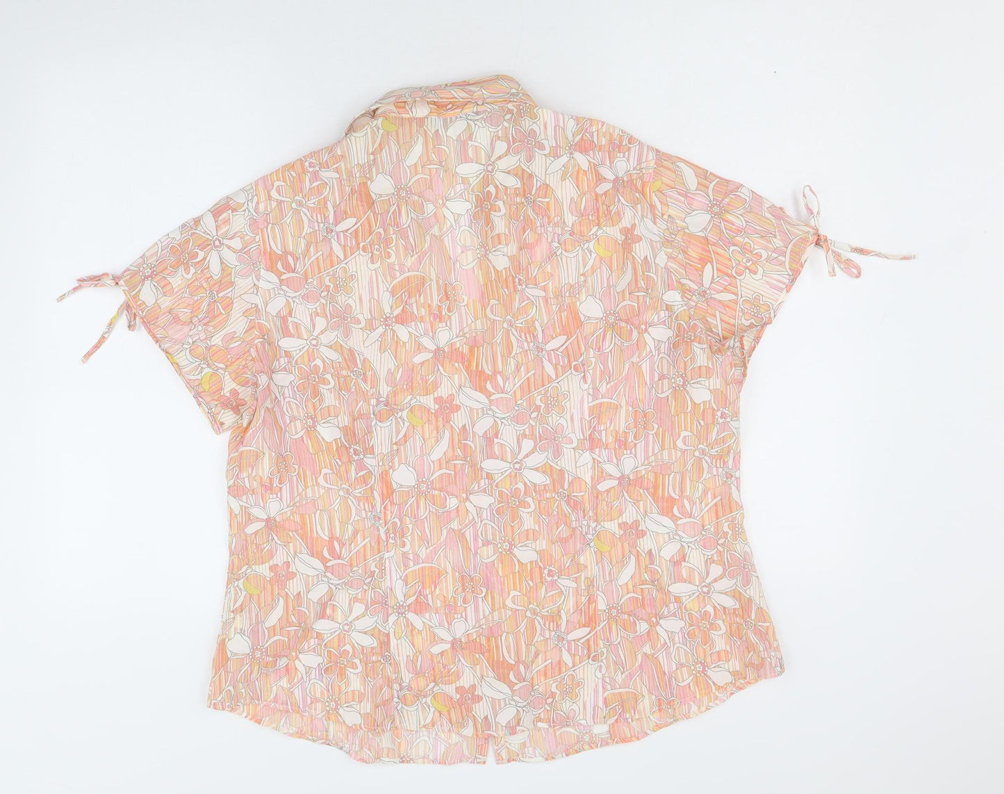 Marks and Spencer Womens Orange Floral Polyester Basic Button-Up Size 20 Collared - Sleeve Tie Detail