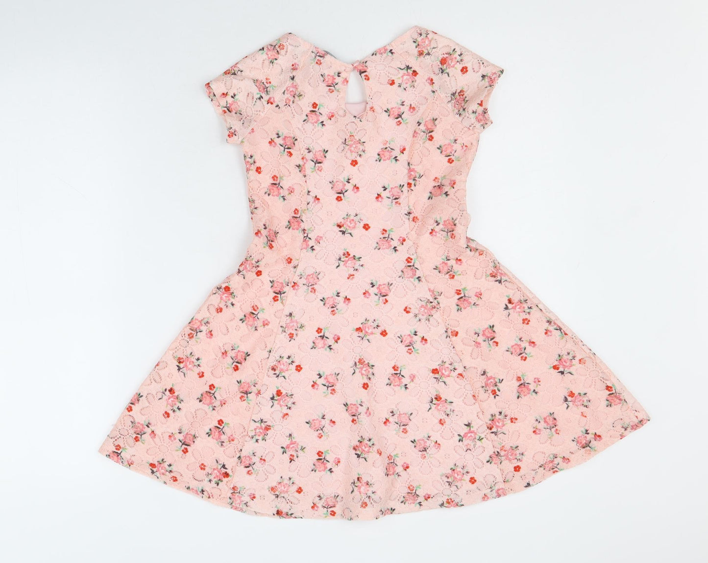 Primark Girls Pink Floral Polyester Fit & Flare Size 7-8 Years Round Neck Button