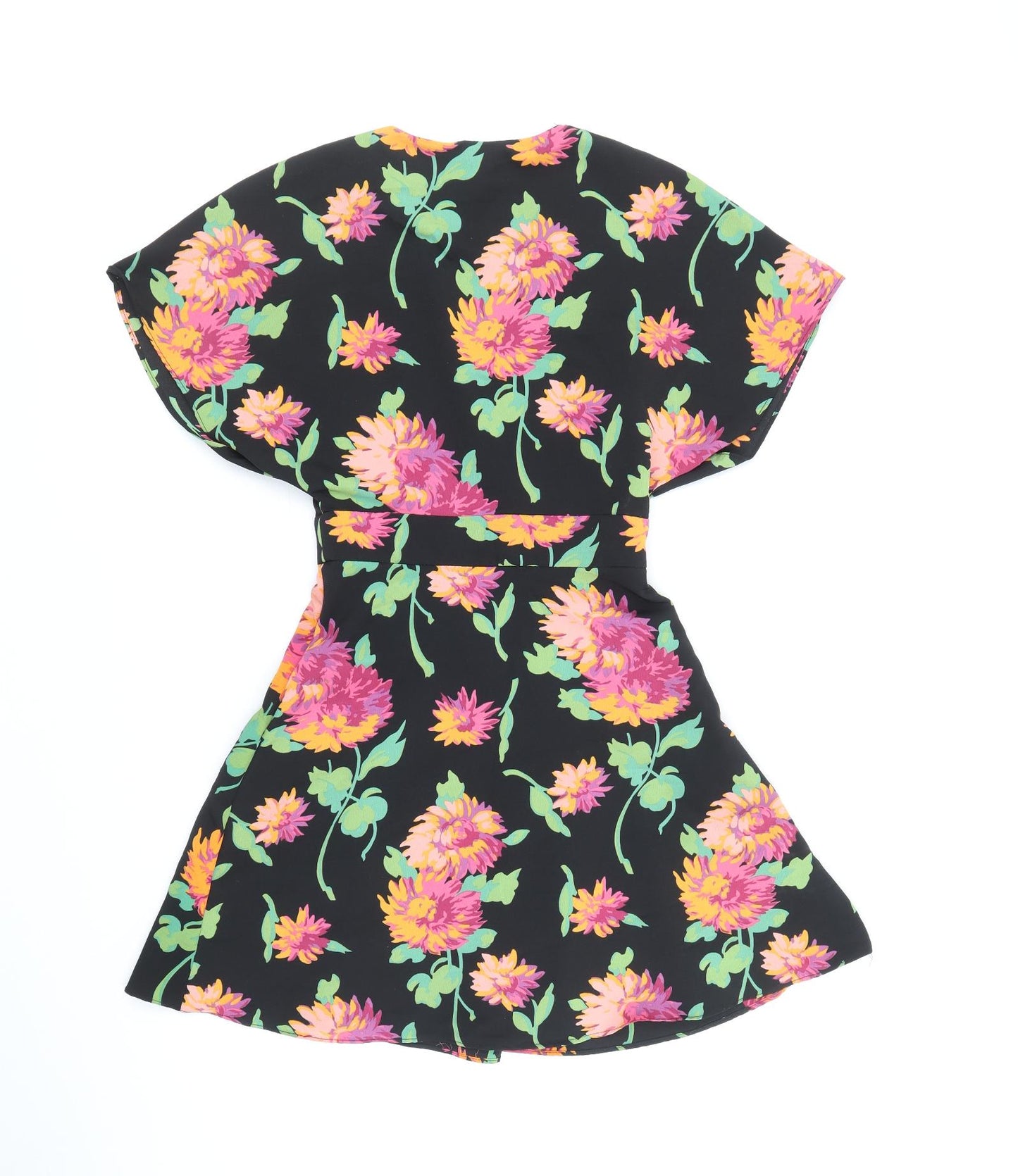 Zara Womens Black Floral Polyester A-Line Size XS V-Neck Button