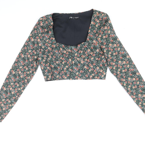 Zara Womens Multicoloured Floral Polyester Cropped Blouse Size M Square Neck