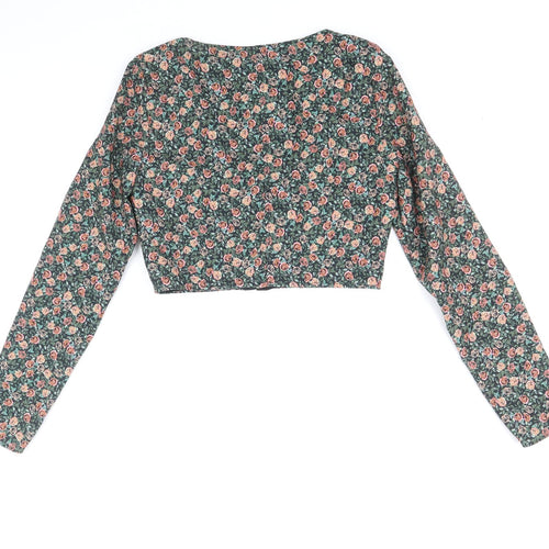 Zara Womens Multicoloured Floral Polyester Cropped Blouse Size M Square Neck