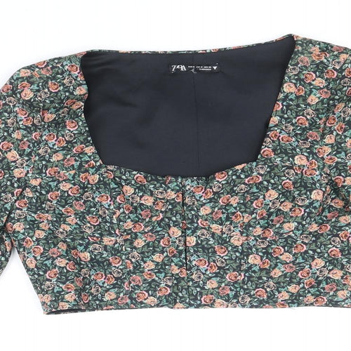 Zara Womens Multicoloured Floral Polyester Cropped Blouse Size M Square Neck