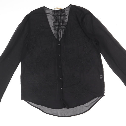 Zara Womens Black Polyester Basic Blouse Size L V-Neck