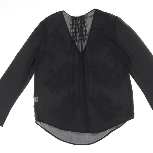Zara Womens Black Polyester Basic Blouse Size L V-Neck