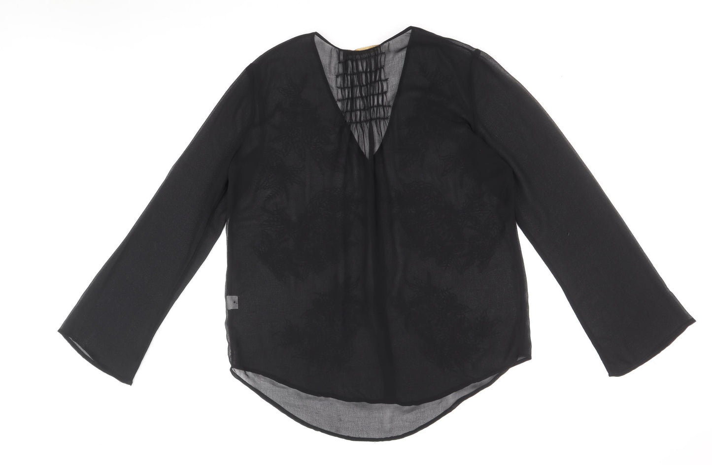 Zara Womens Black Polyester Basic Blouse Size L V-Neck