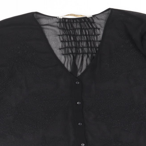Zara Womens Black Polyester Basic Blouse Size L V-Neck