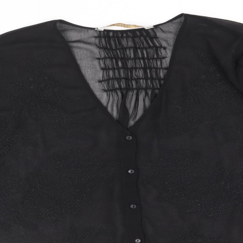 Zara Womens Black Polyester Basic Blouse Size L V-Neck