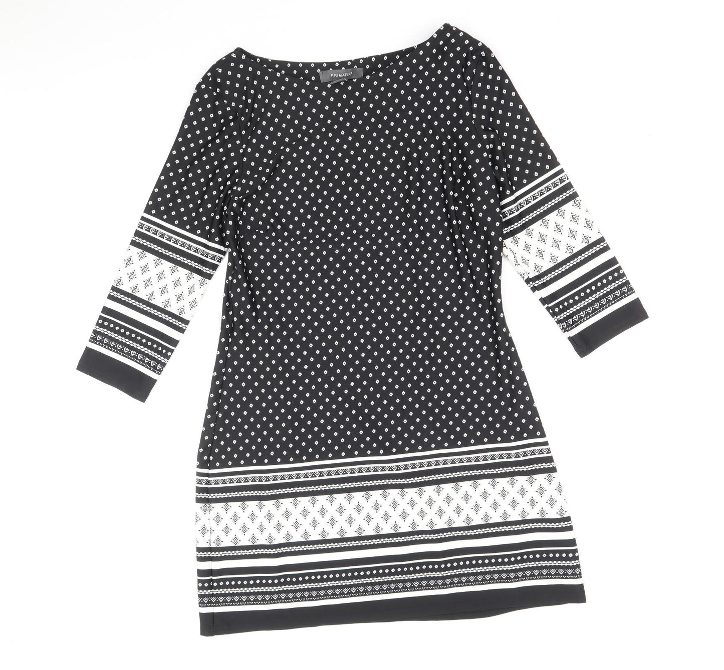 Primark Womens Black Geometric Polyester Shift Size 12 Boat Neck Pullover