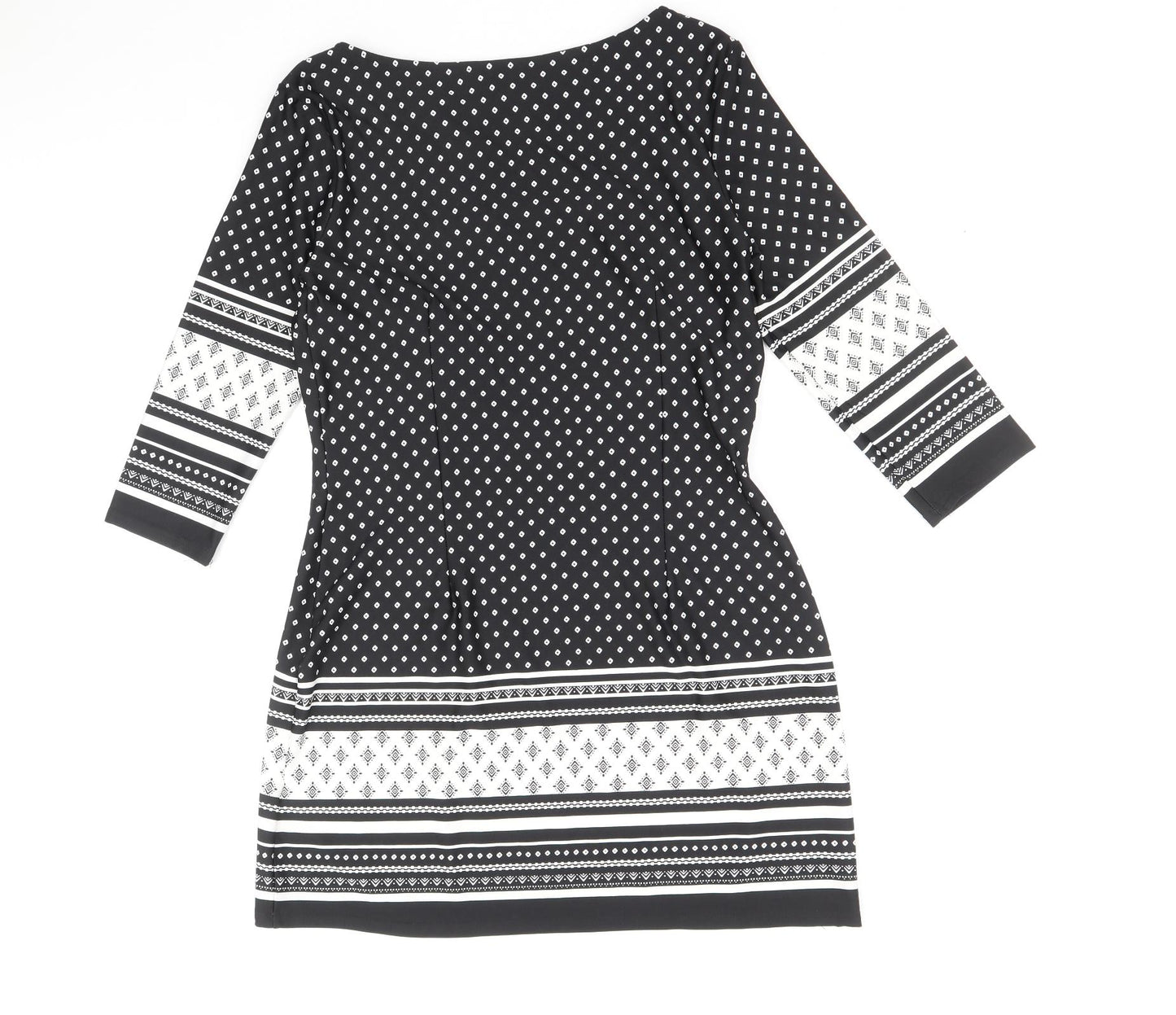 Primark Womens Black Geometric Polyester Shift Size 12 Boat Neck Pullover