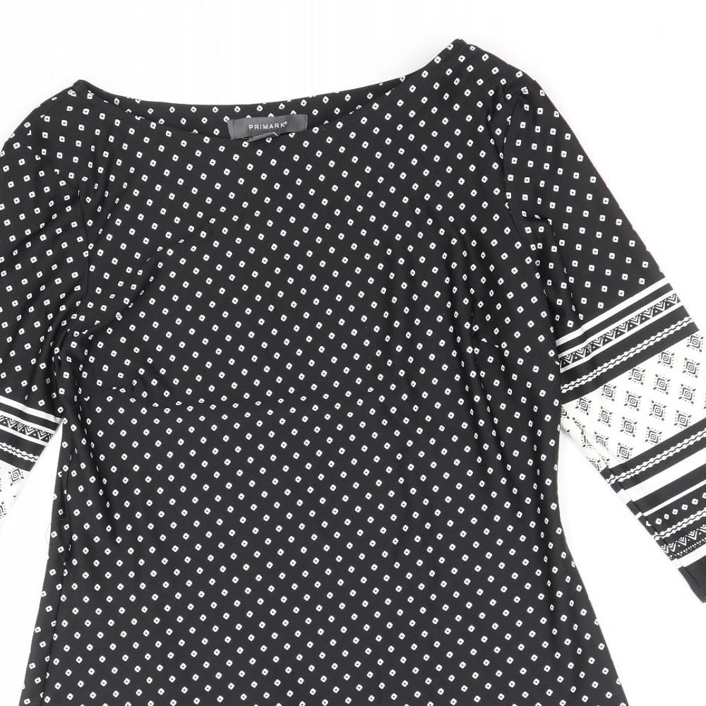 Primark Womens Black Geometric Polyester Shift Size 12 Boat Neck Pullover