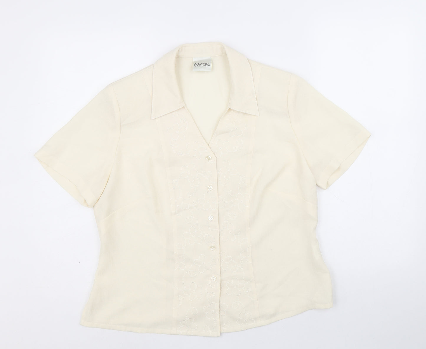Eastex Womens Ivory Polyester Basic Button-Up Size 14 Collared