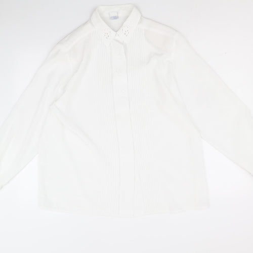 C&A Womens White Polyester Basic Button-Up Size 16 Collared