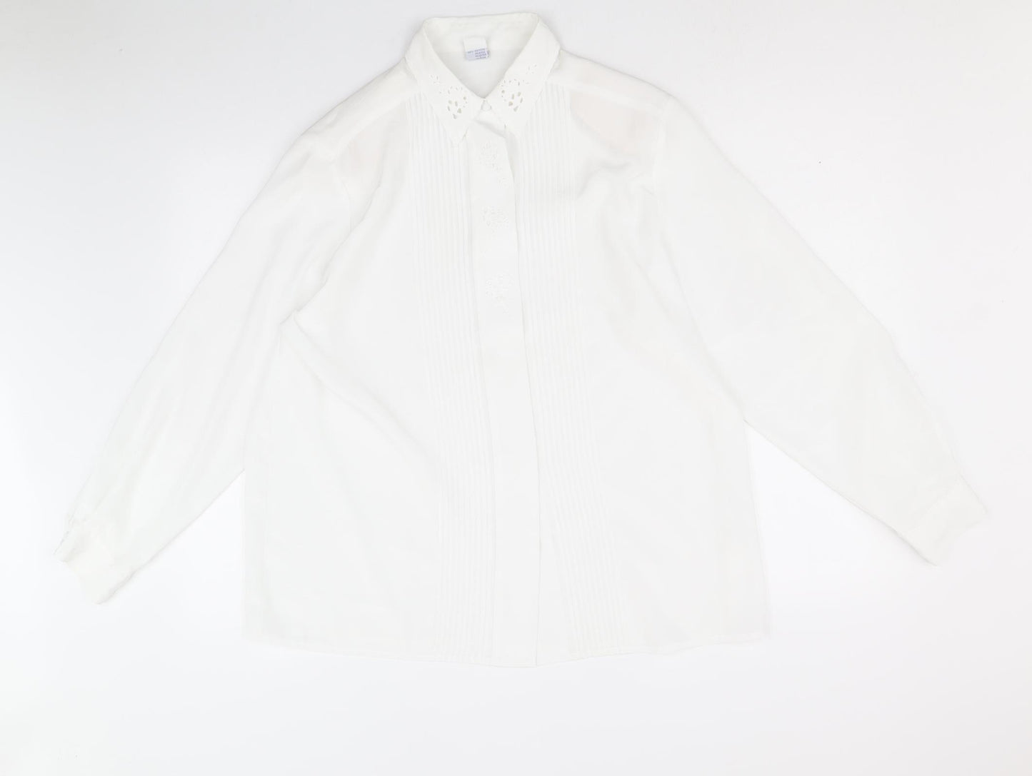 C&A Womens White Polyester Basic Button-Up Size 16 Collared