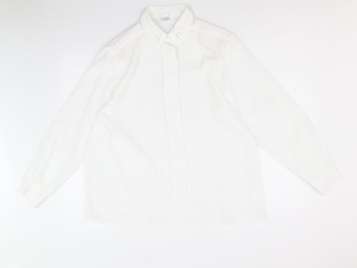C&A Womens White Polyester Basic Button-Up Size 16 Collared