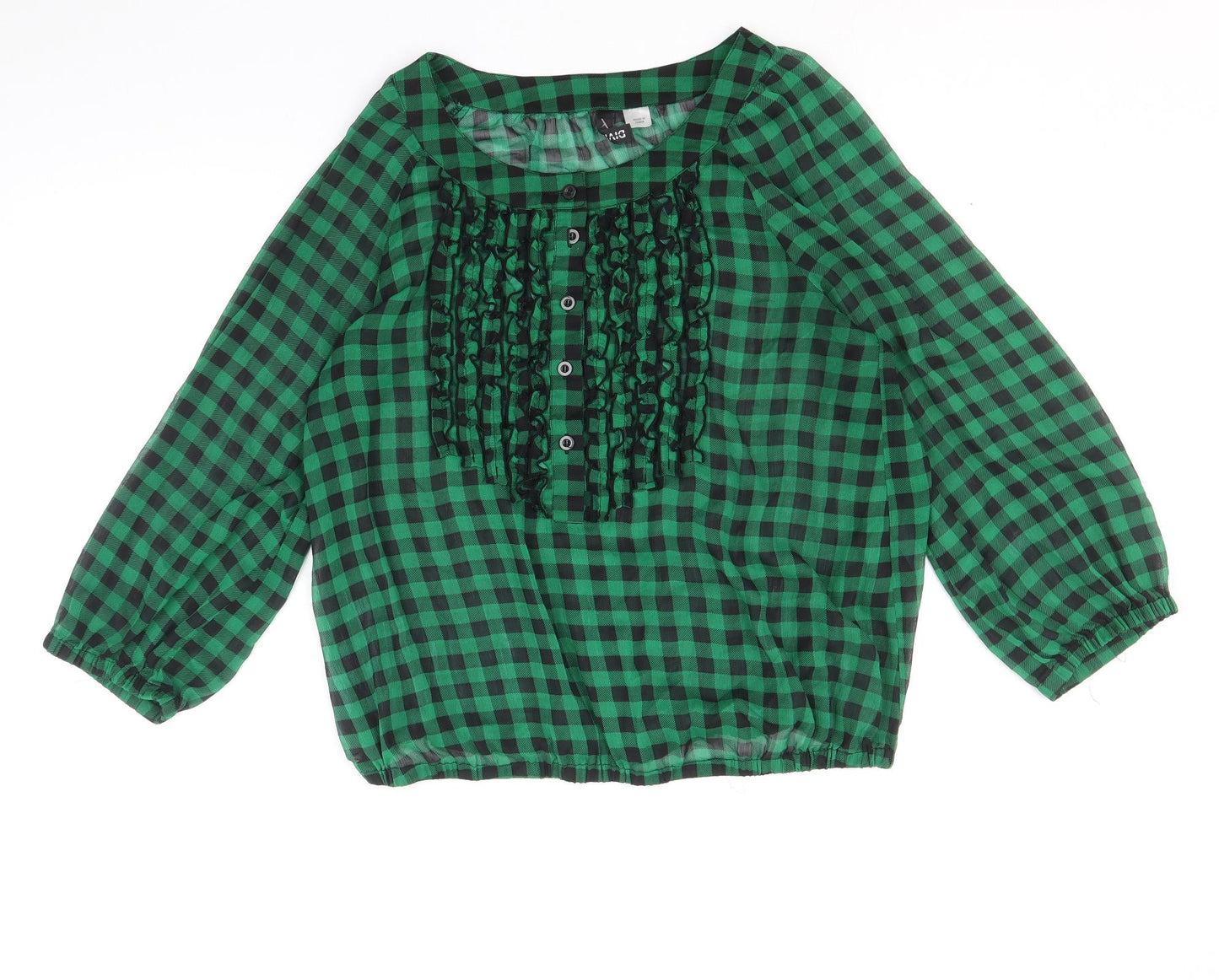 Divided by H&M Womens Green Check Polyester Cropped Blouse Size 10 Scoop Neck