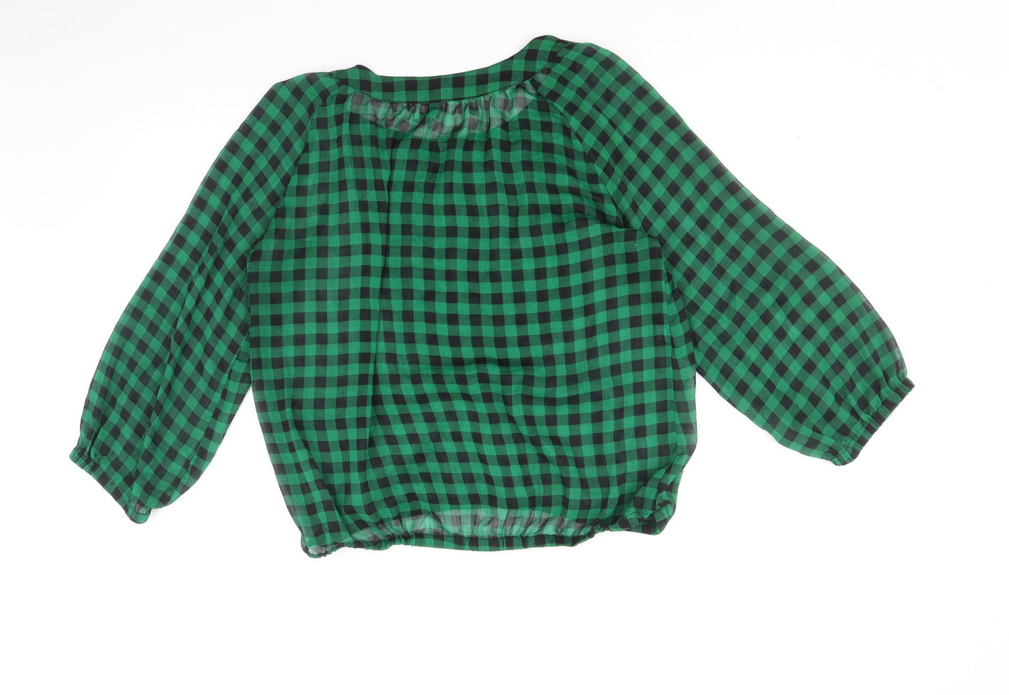 Divided by H&M Womens Green Check Polyester Cropped Blouse Size 10 Scoop Neck