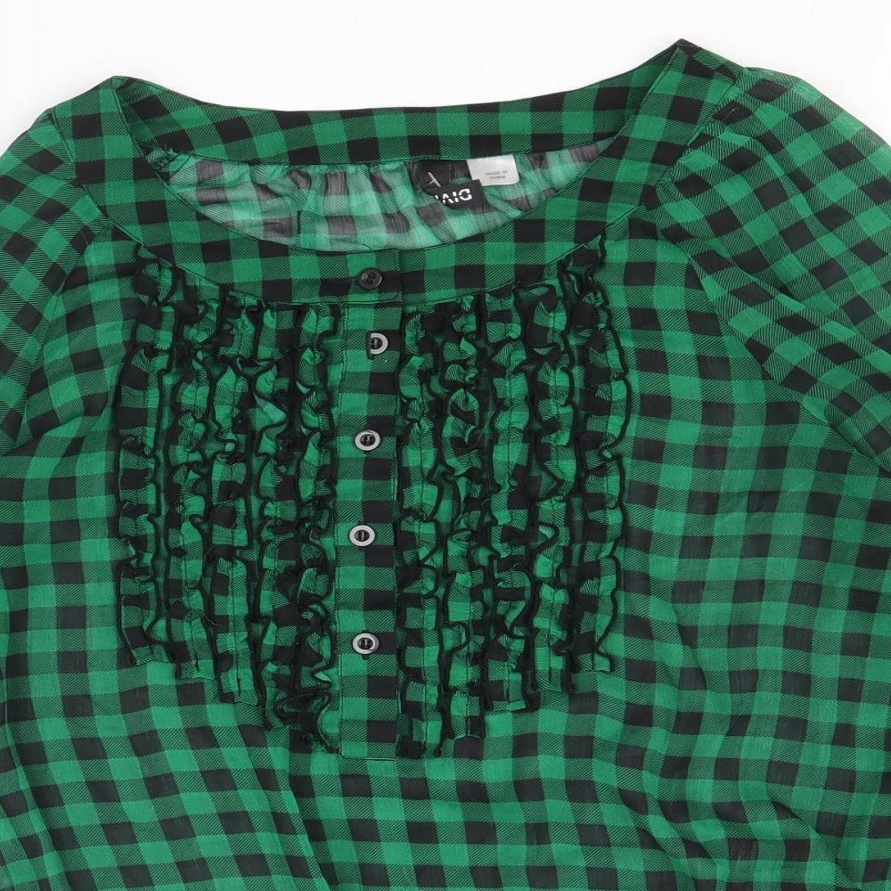 Divided by H&M Womens Green Check Polyester Cropped Blouse Size 10 Scoop Neck