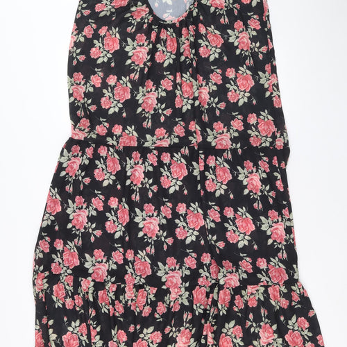 In the Style Womens Black Floral Polyester A-Line Size 14 V-Neck Pullover