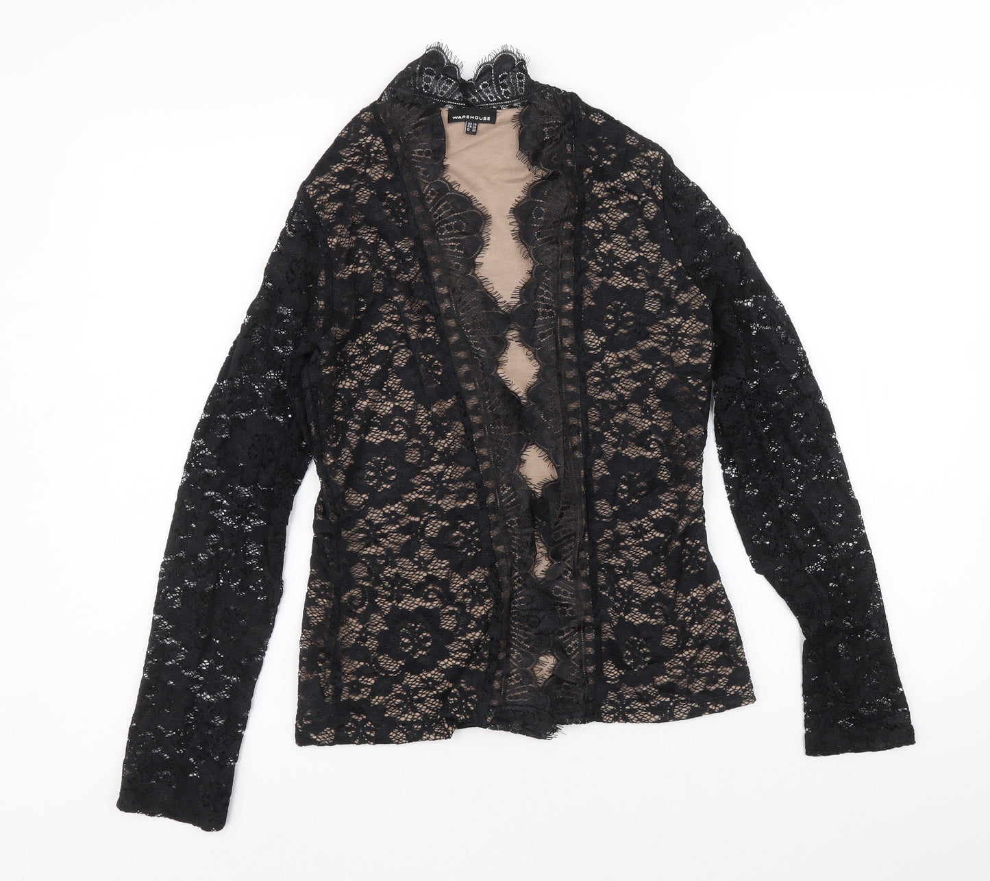 Warehouse Womens Black V-Neck Floral Nylon Cardigan Jumper Size 10