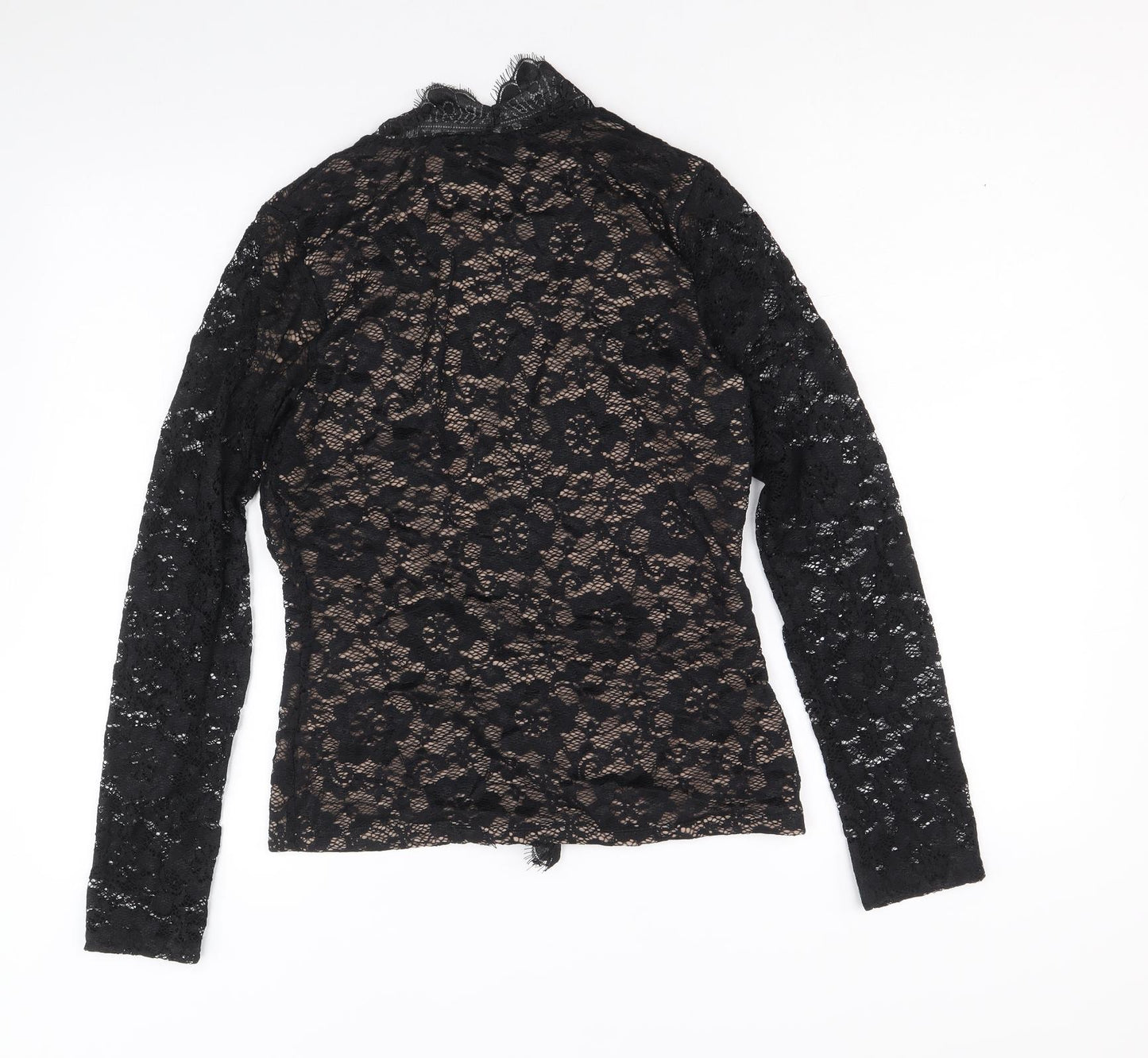 Warehouse Womens Black V-Neck Floral Nylon Cardigan Jumper Size 10