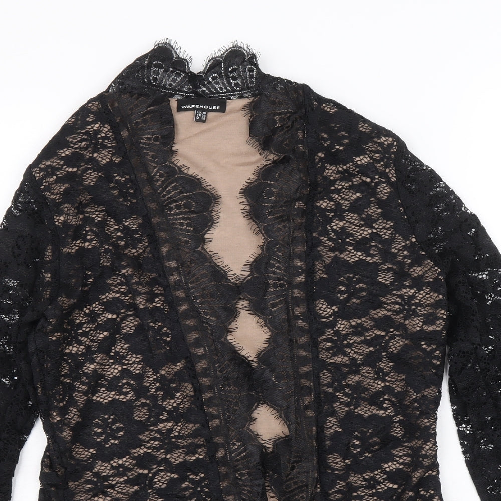 Warehouse Womens Black V-Neck Floral Nylon Cardigan Jumper Size 10