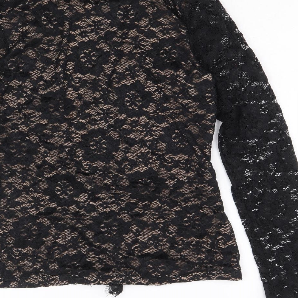 Warehouse Womens Black V-Neck Floral Nylon Cardigan Jumper Size 10