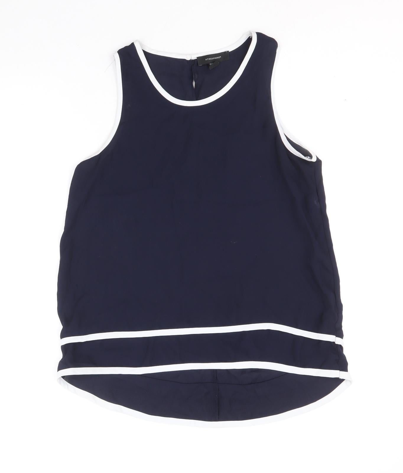 Atmosphere Womens Blue Polyester Basic Tank Size 10 Round Neck
