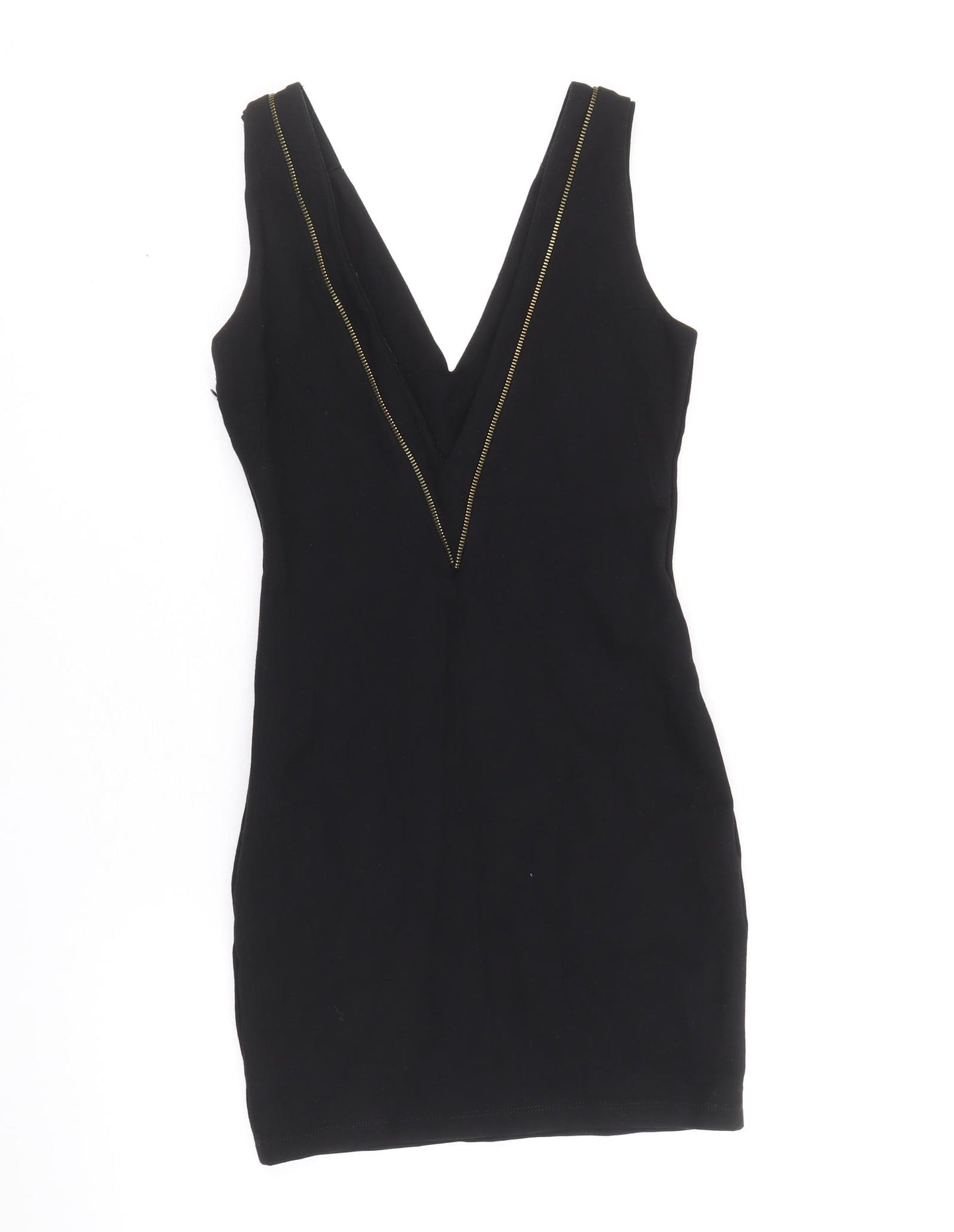 Zara Womens Black Viscose Pencil Dress Size S V-Neck Zip