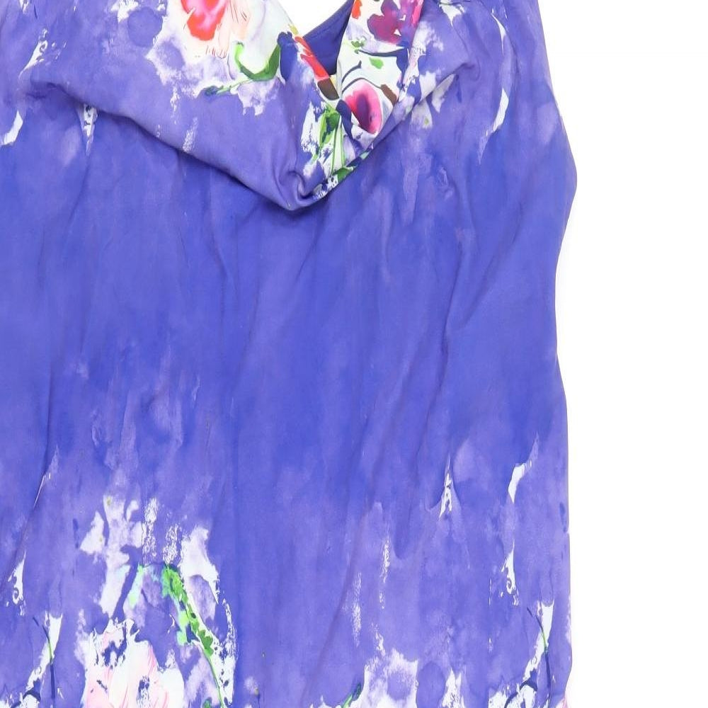 Preworn Womens Blue Floral Polyamide A-Line Size 14 Cowl Neck Pullover
