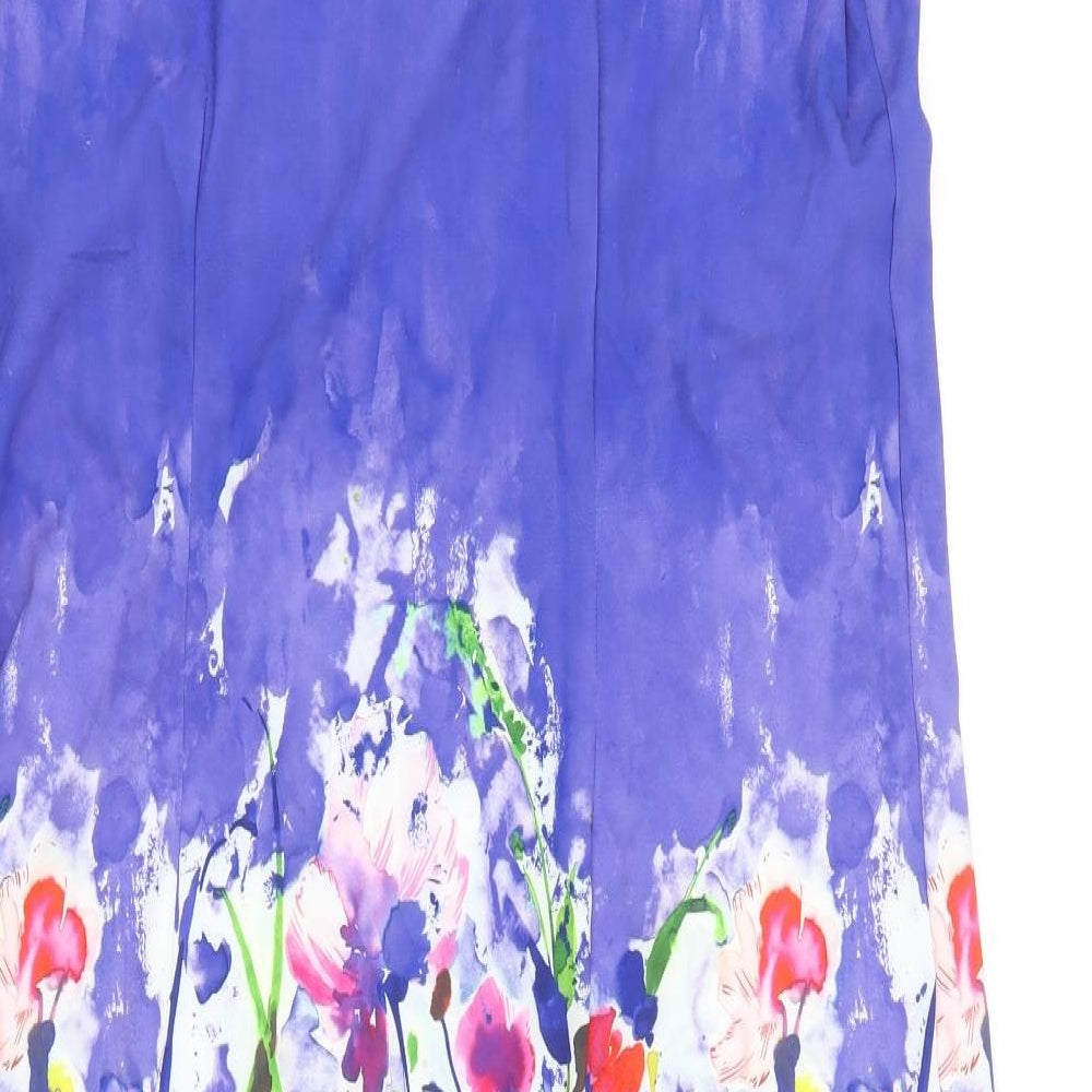 Preworn Womens Blue Floral Polyamide A-Line Size 14 Cowl Neck Pullover