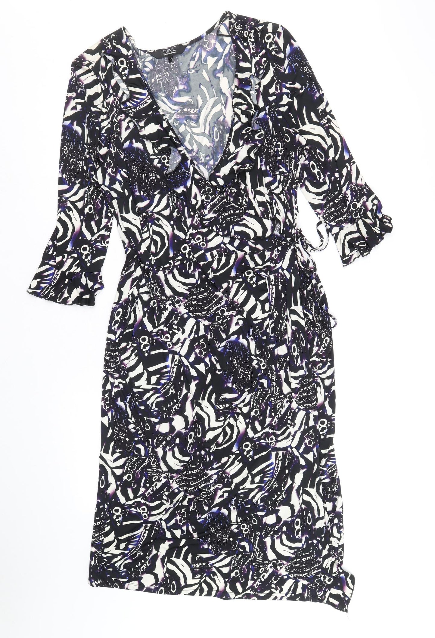 Debenhams Womens Multicoloured Geometric Polyester Wrap Dress Size 18 V-Neck Tie