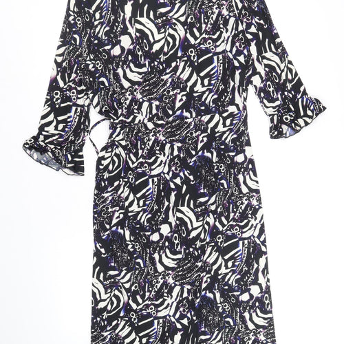 Debenhams Womens Multicoloured Geometric Polyester Wrap Dress Size 18 V-Neck Tie