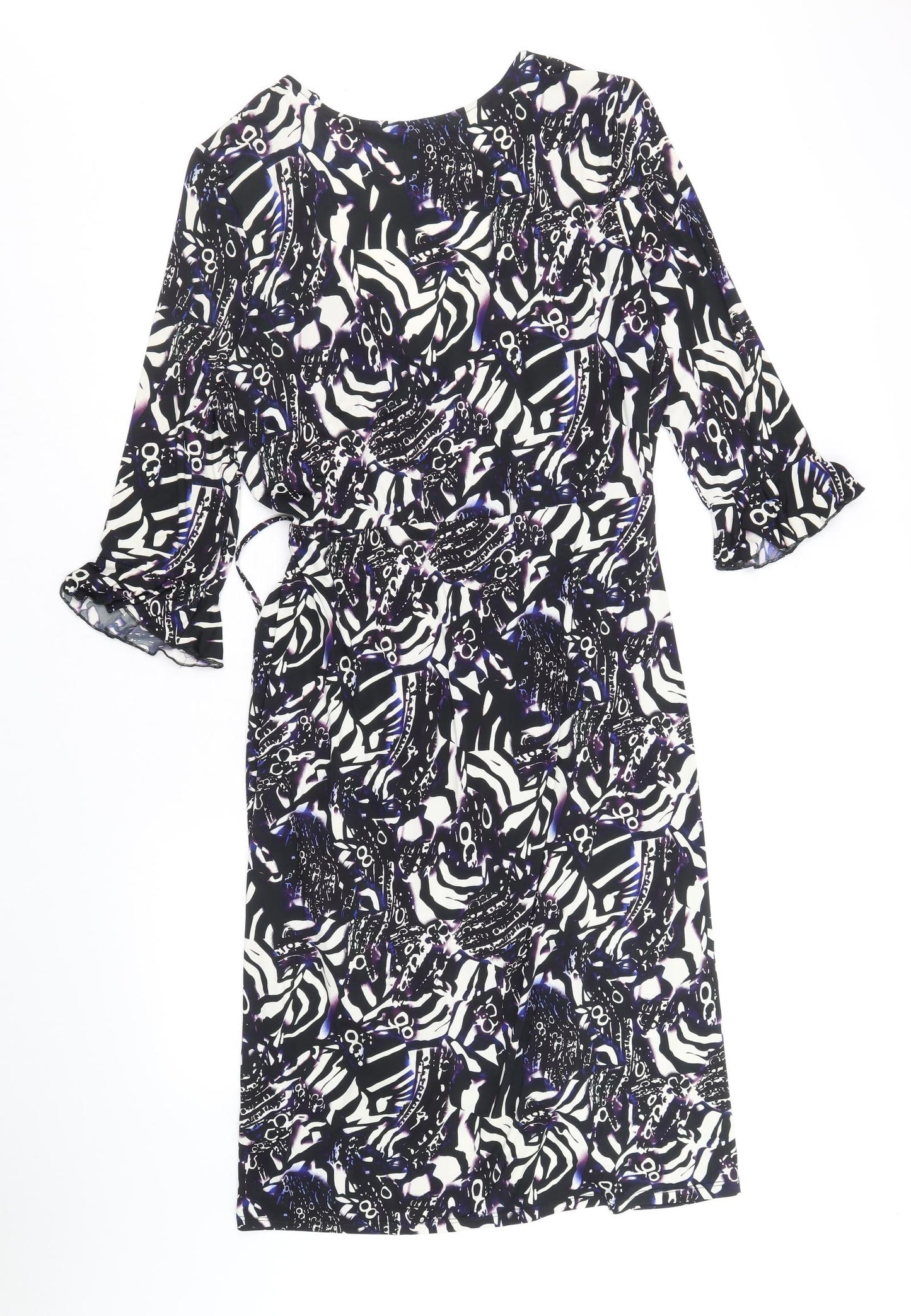 Debenhams Womens Multicoloured Geometric Polyester Wrap Dress Size 18 V-Neck Tie