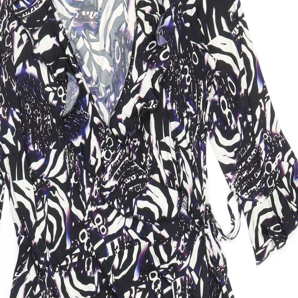Debenhams Womens Multicoloured Geometric Polyester Wrap Dress Size 18 V-Neck Tie