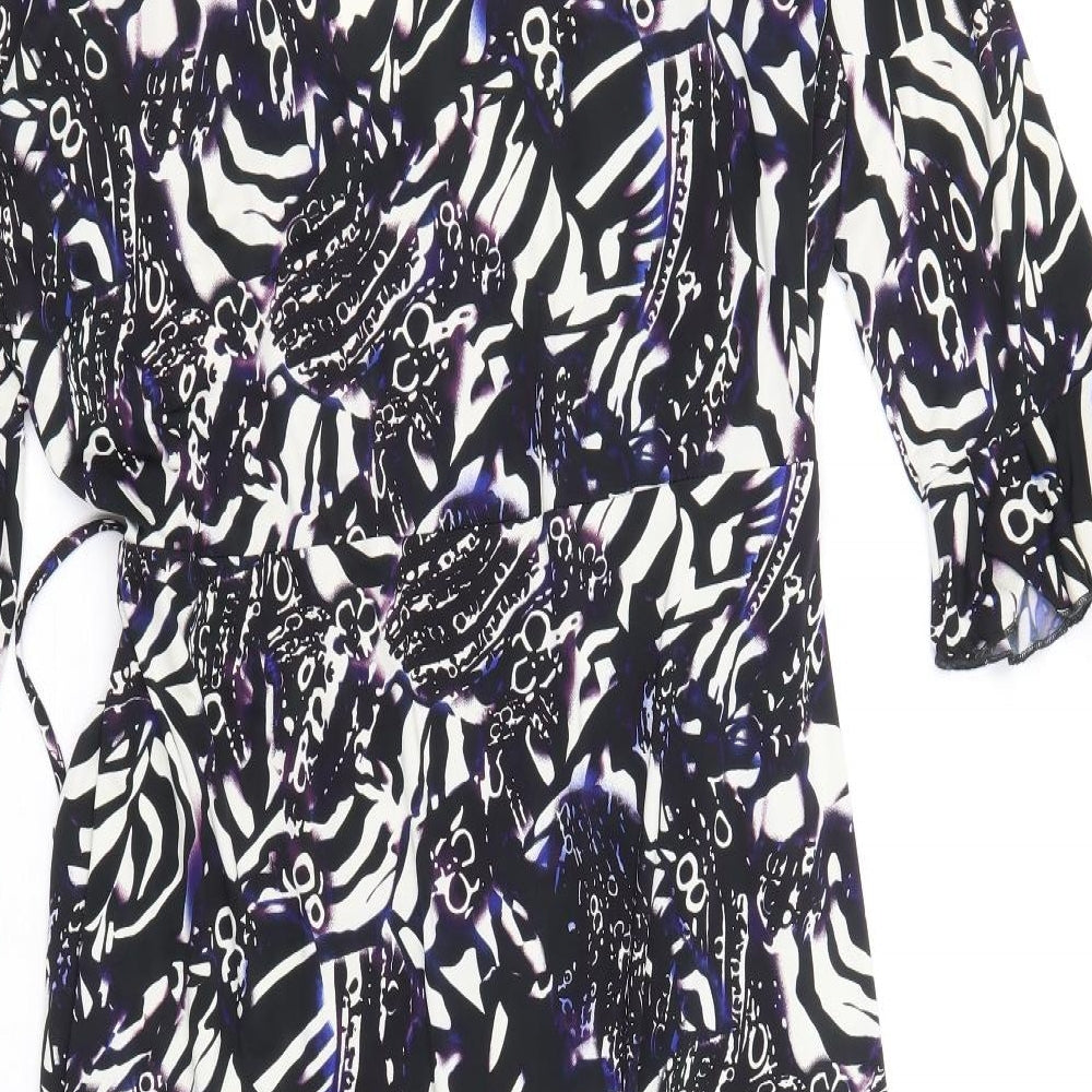 Debenhams Womens Multicoloured Geometric Polyester Wrap Dress Size 18 V-Neck Tie