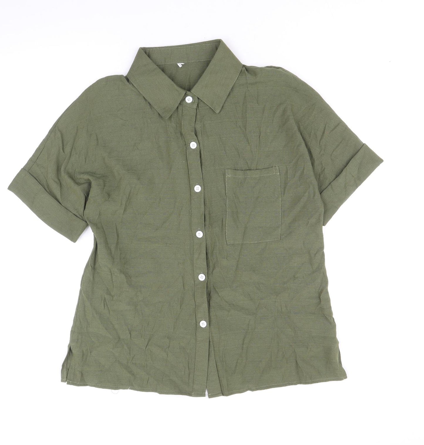 Preworn Womens Green Polyester Basic Button-Up Size XL Collared