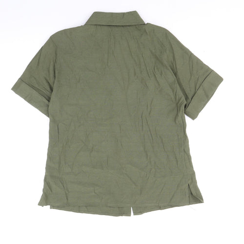 Preworn Womens Green Polyester Basic Button-Up Size XL Collared