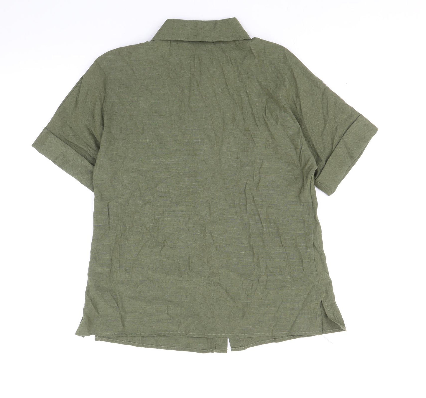 Preworn Womens Green Polyester Basic Button-Up Size XL Collared