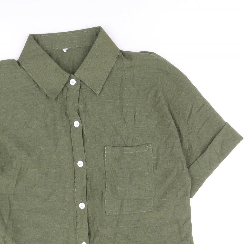 Preworn Womens Green Polyester Basic Button-Up Size XL Collared