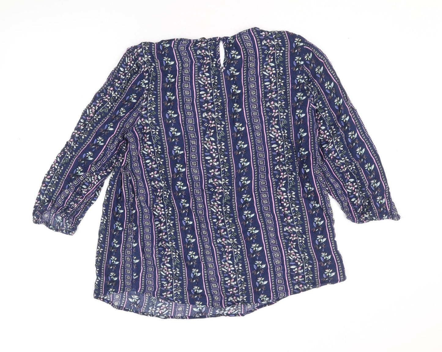 M&Co Womens Blue Floral Viscose Basic Blouse Size 12 Scoop Neck - Lace Detail