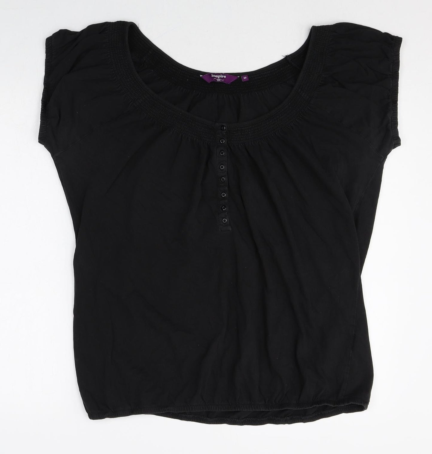 Inspire Womens Black 100% Cotton Basic T-Shirt Size 20 Round Neck