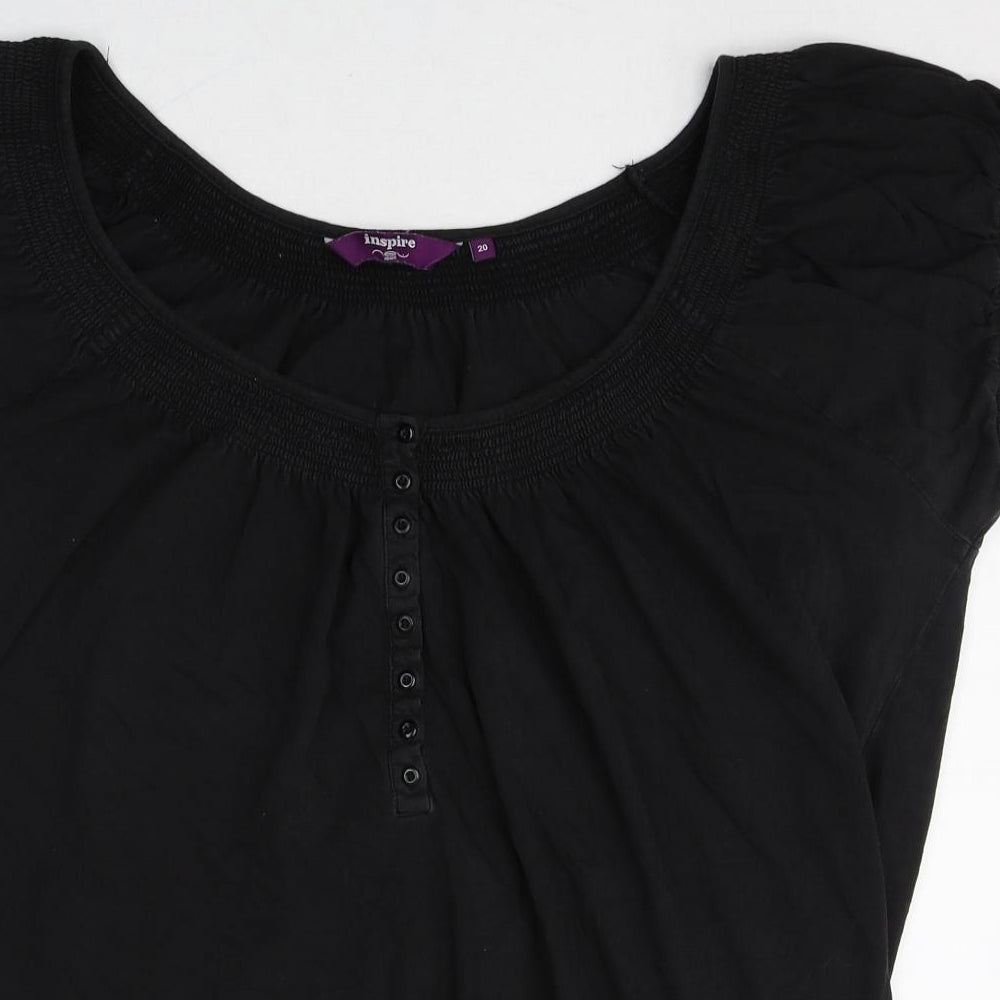Inspire Womens Black 100% Cotton Basic T-Shirt Size 20 Round Neck