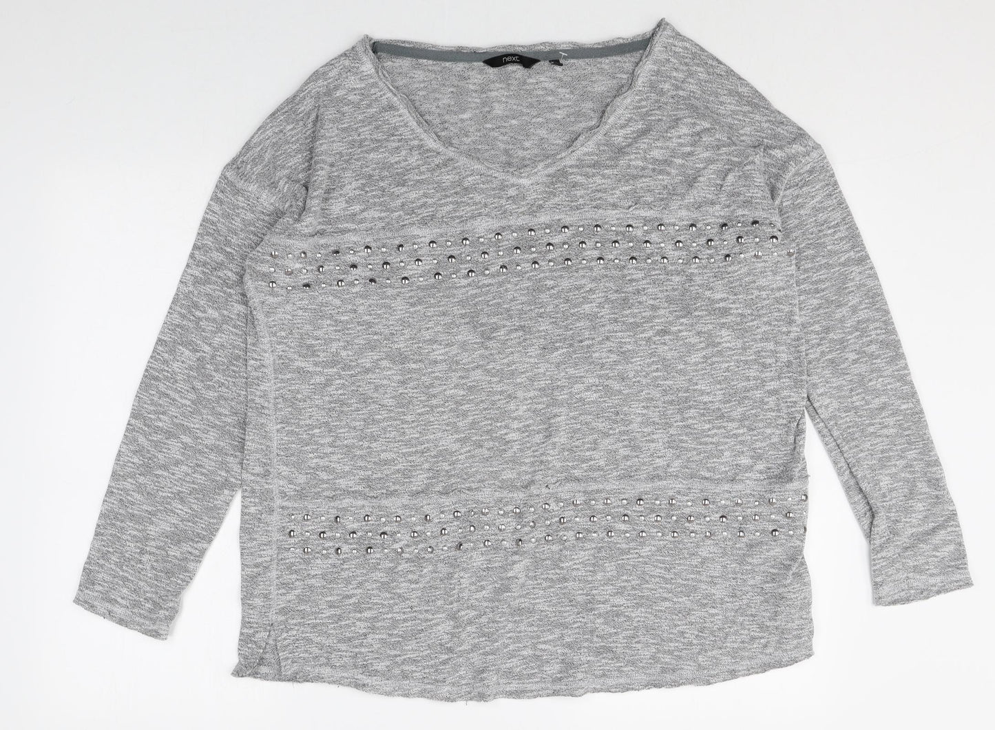 NEXT Womens Grey Cotton Basic T-Shirt Size 18 V-Neck