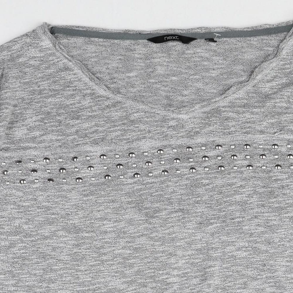 NEXT Womens Grey Cotton Basic T-Shirt Size 18 V-Neck